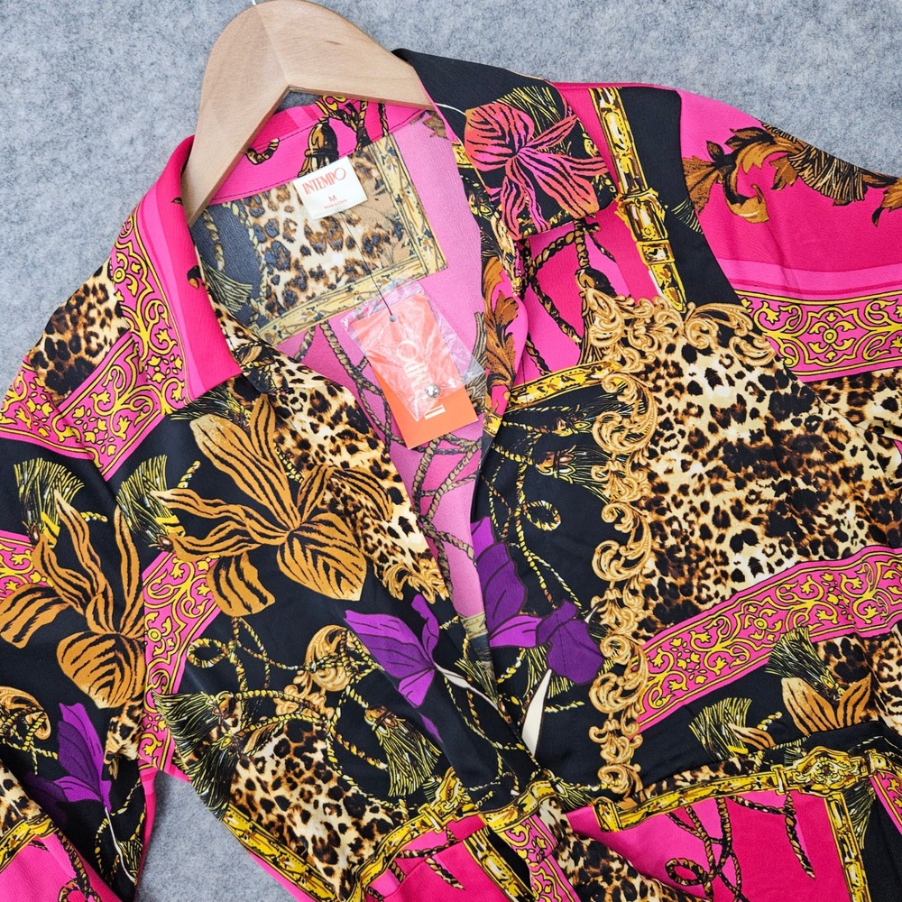 Intempo‎ Women's Pink Wrap Duster Dress Size M Polyester Spandex Leopard Baroque